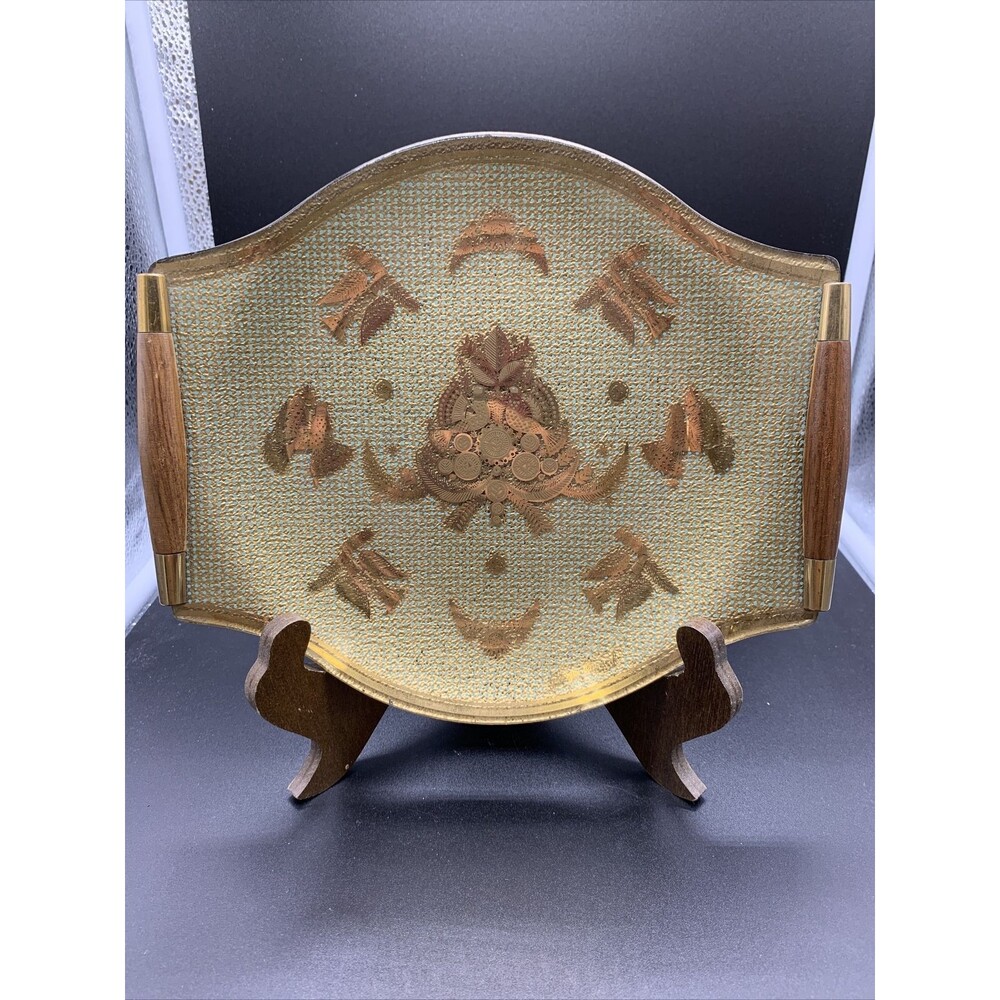 Vtg Mid Century George Briard Bent Glass Chestnut Leaf Gold Serving Tray 10”